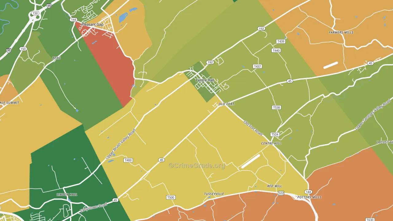 Centre Hall, PA Map of Robbery Rates
