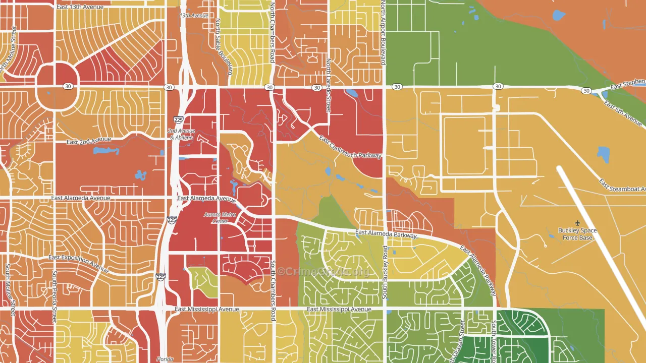 Centretech, Aurora, CO Map of Robbery Rates