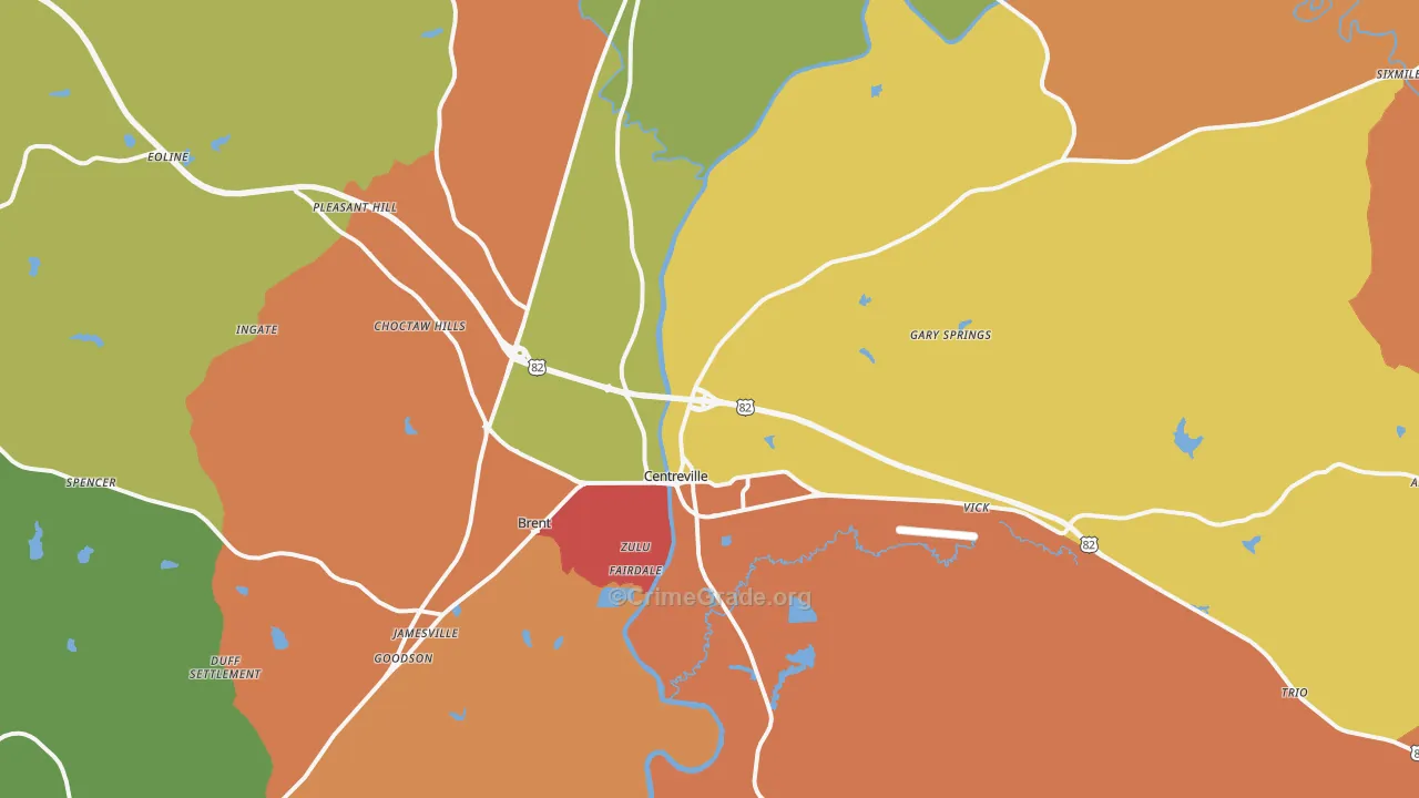Centreville, AL Map of Robbery Rates