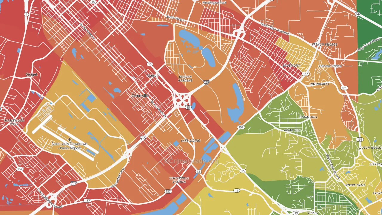 Centreville, IL Map of Robbery Rates