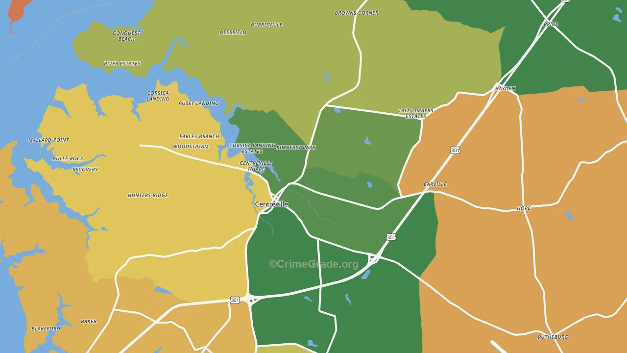 Centreville, MD Map of Robbery Rates