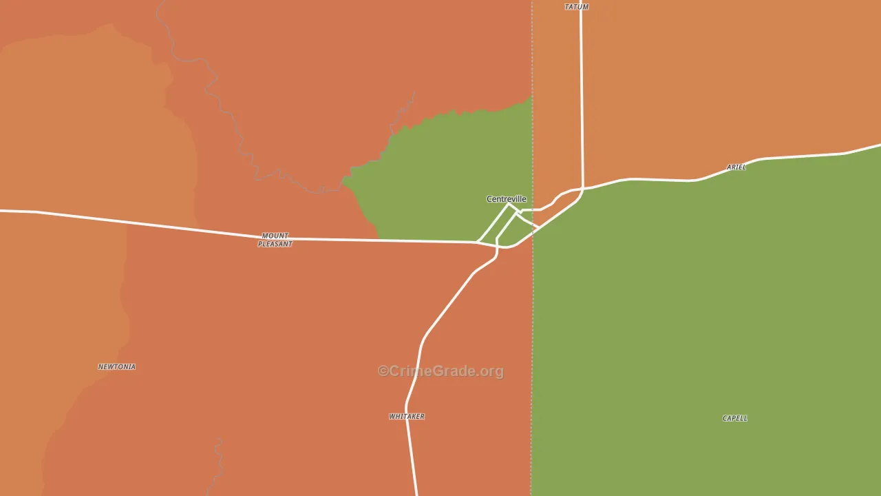 Centreville, MS Map of Robbery Rates