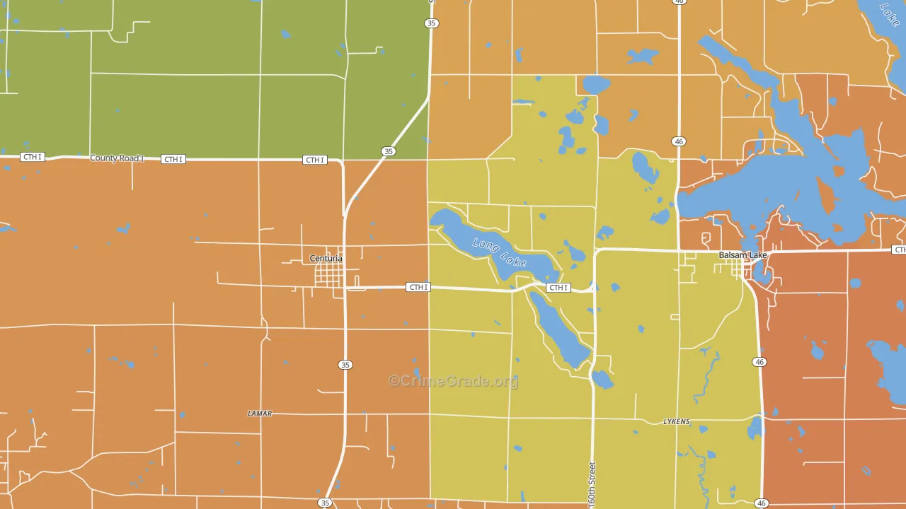 Centuria, WI Map of Robbery Rates