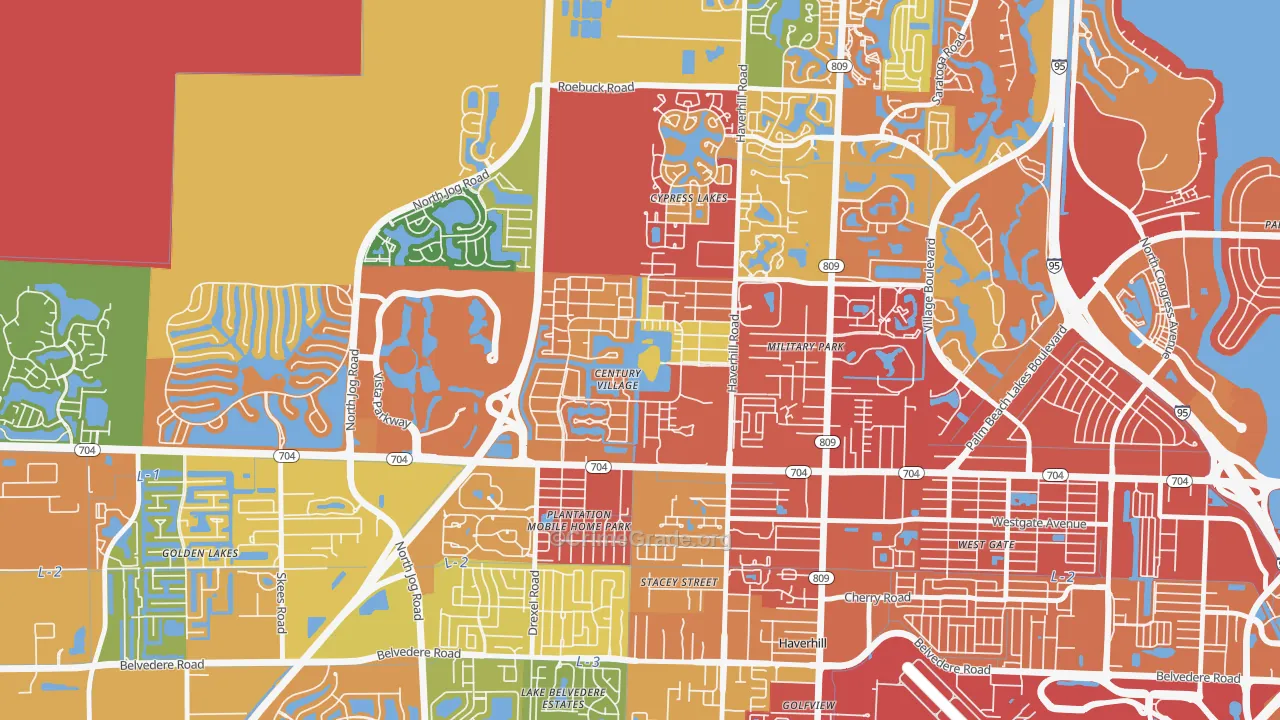 Century Village, West Palm Beach, FL Map of Robbery Rates
