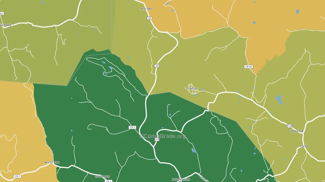Century, WV Map of Robbery Rates