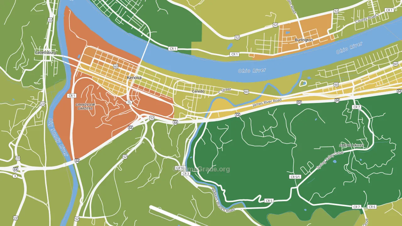 Ceredo, WV Map of Robbery Rates