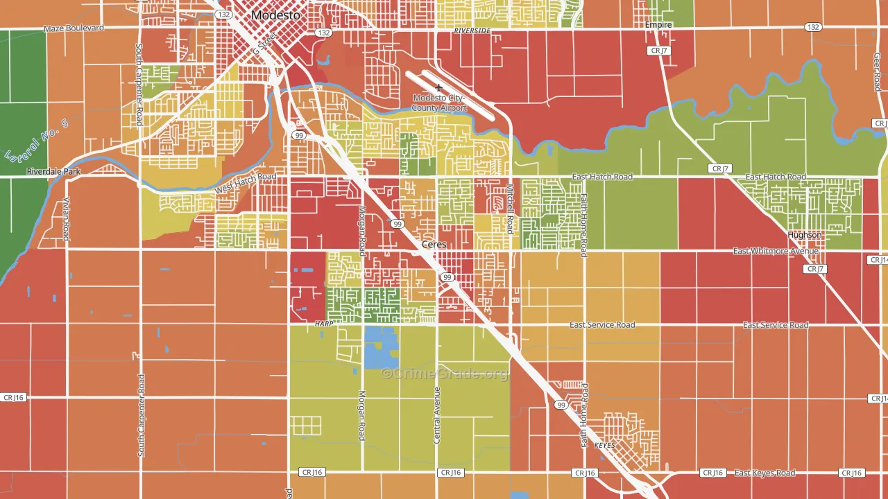 Ceres, CA Map of Robbery Rates
