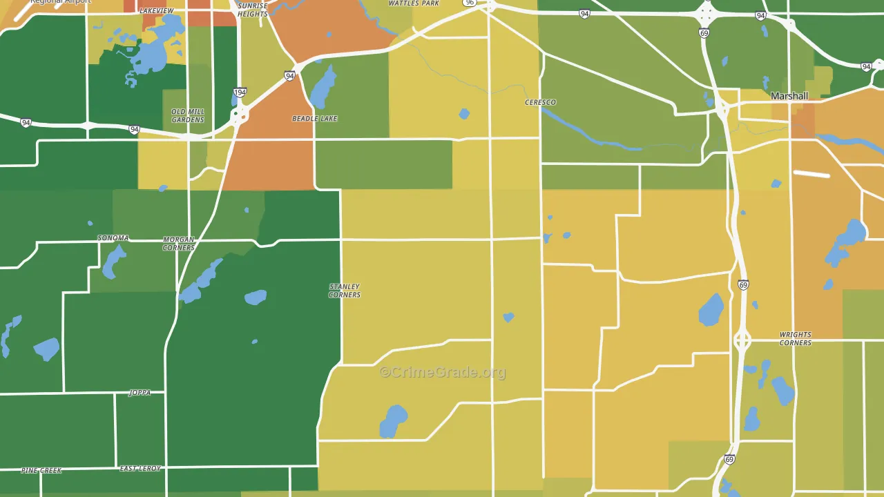 Ceresco, MI Map of Robbery Rates