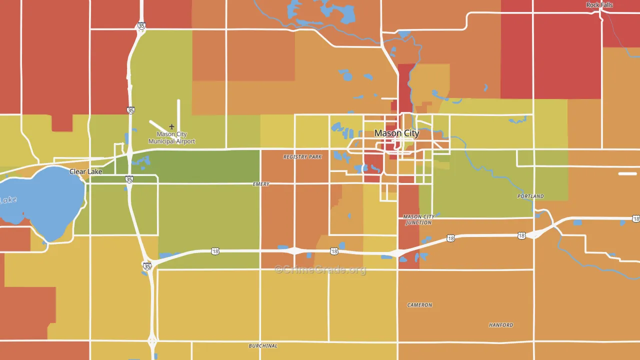 Cerro Gordo County, IA Map of Robbery Rates