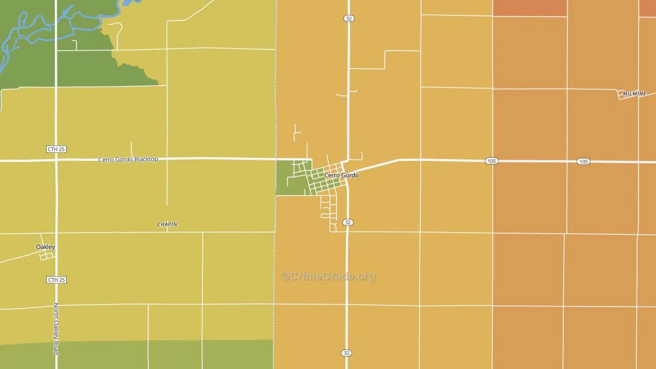 Cerro Gordo, IL Map of Robbery Rates