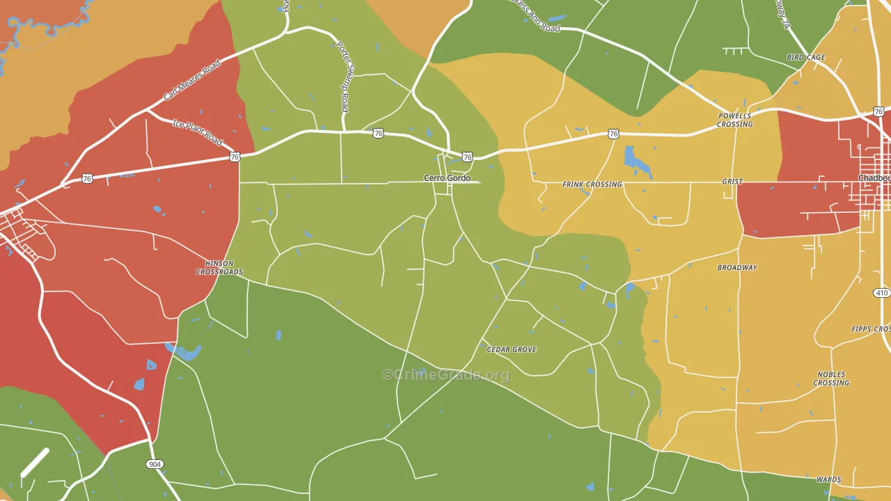 Cerro Gordo, NC Map of Robbery Rates