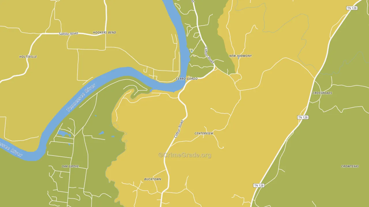 Cerro Gordo, TN Map of Robbery Rates