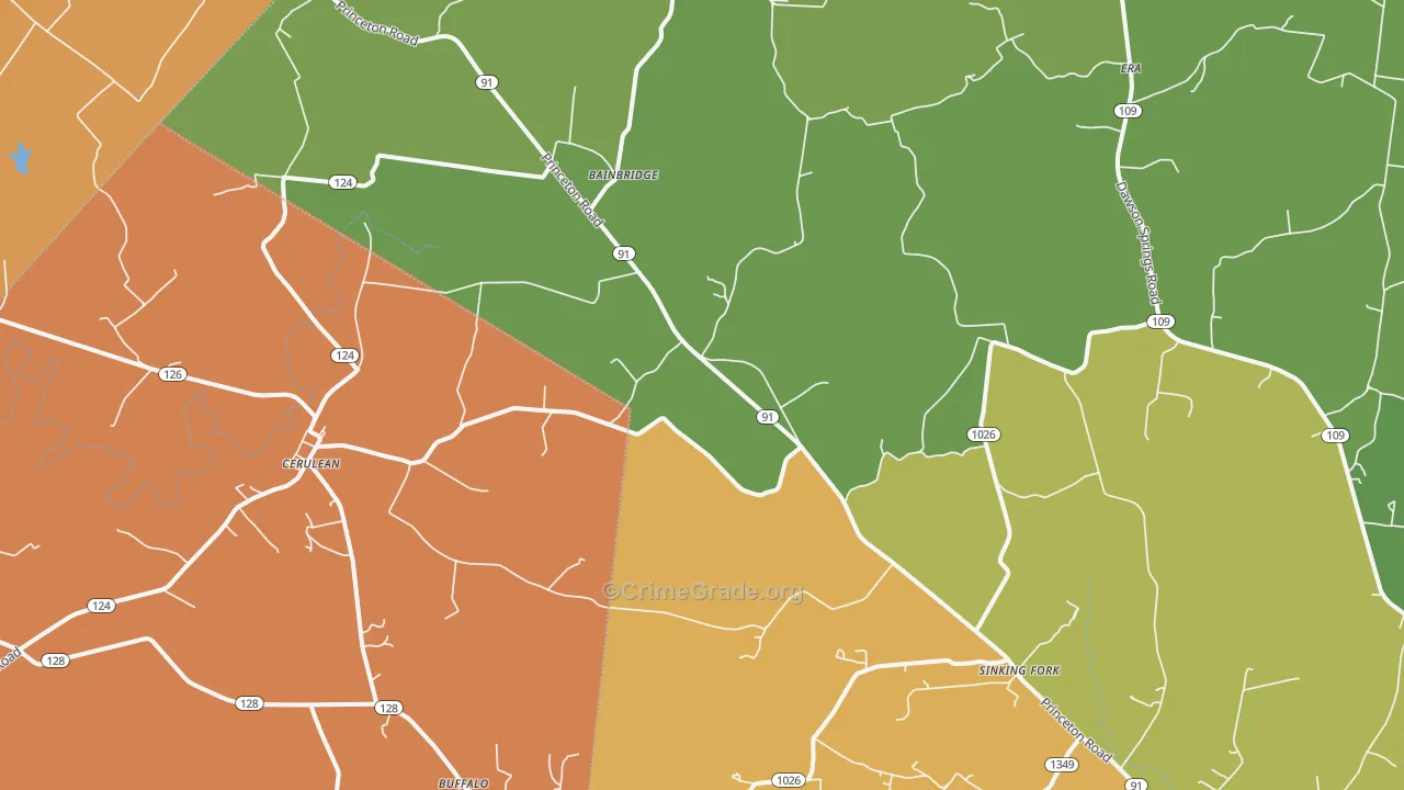 Cerulean, KY Map of Robbery Rates
