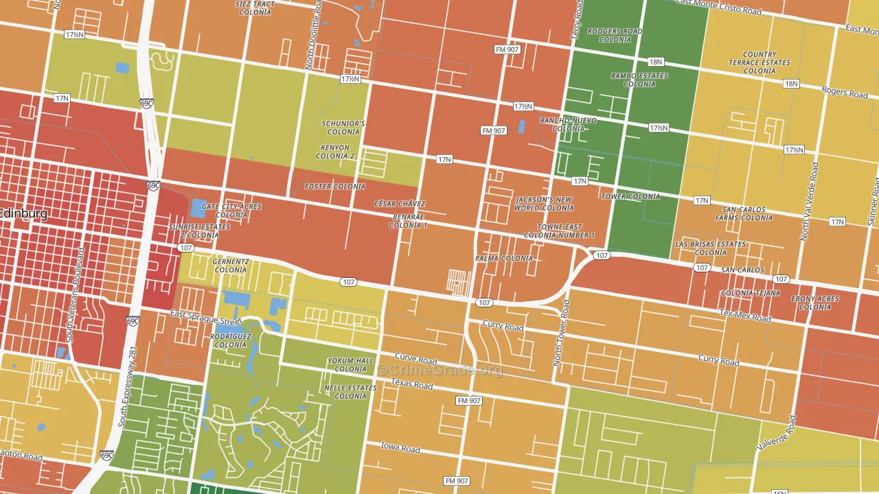 Cesar Chavez, TX Map of Robbery Rates
