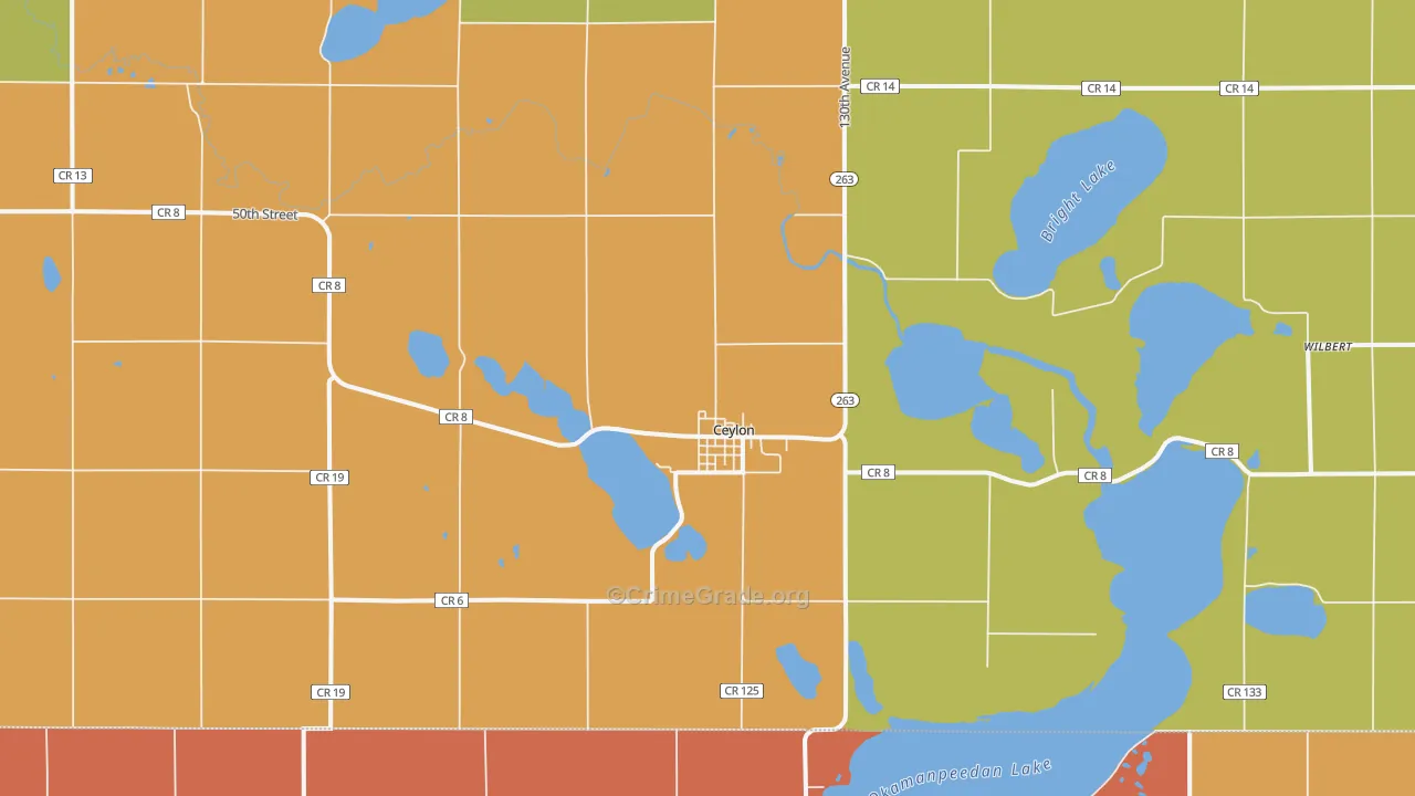 Ceylon, MN Map of Robbery Rates