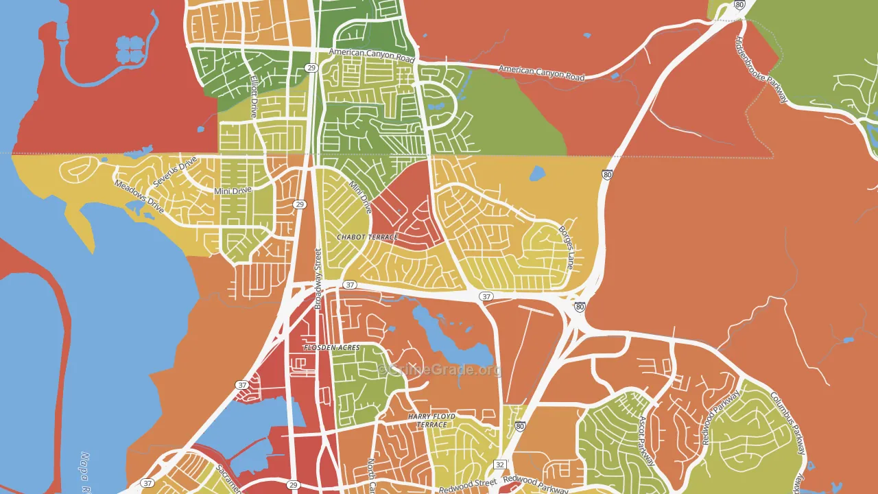 Chabot Terrace, Vallejo, CA Map of Robbery Rates