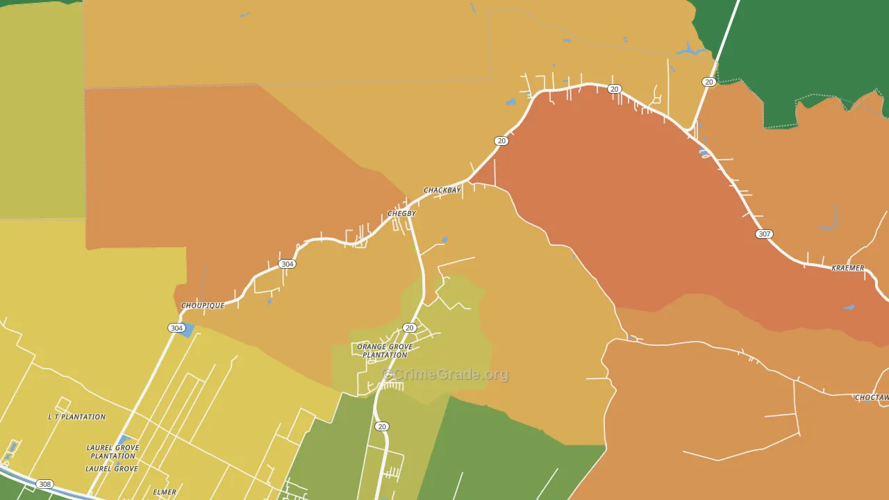 Chackbay, LA Map of Robbery Rates