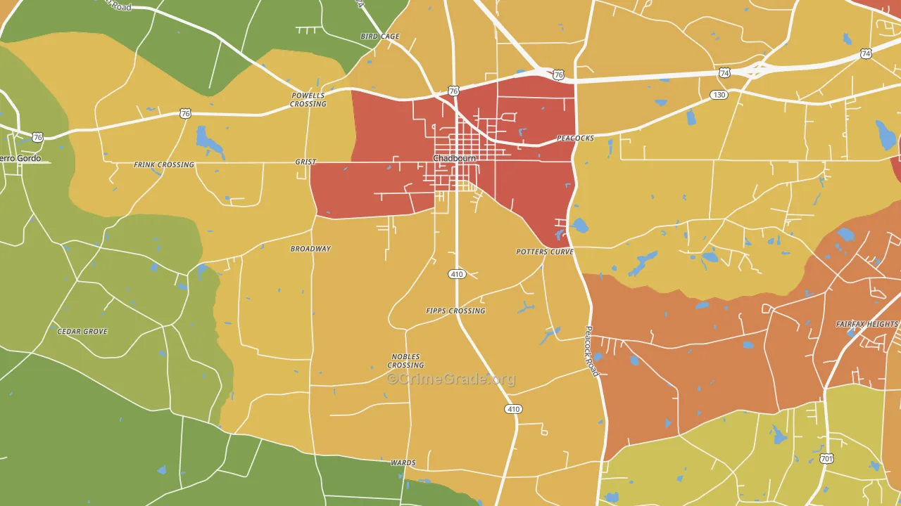 Chadbourn, NC Map of Robbery Rates
