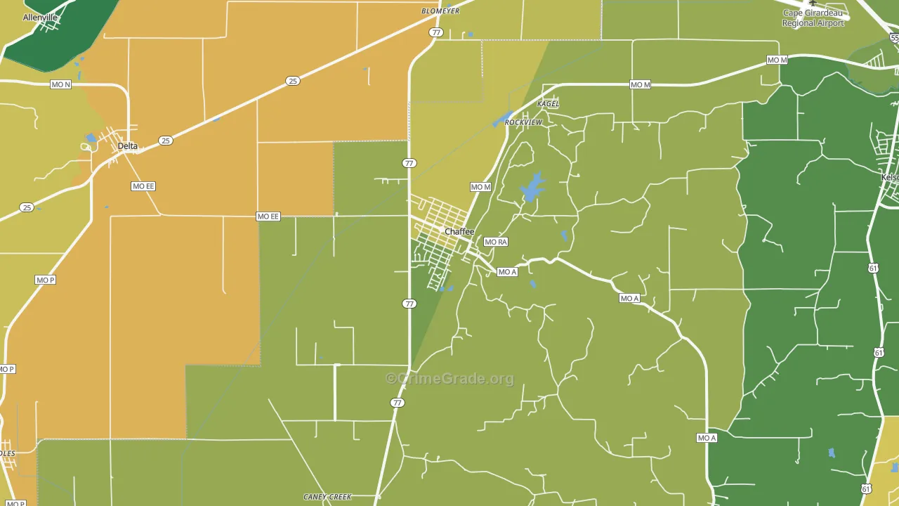 Chaffee, MO Map of Robbery Rates