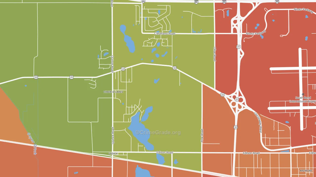 Chain-O-Lakes, IN Map of Robbery Rates