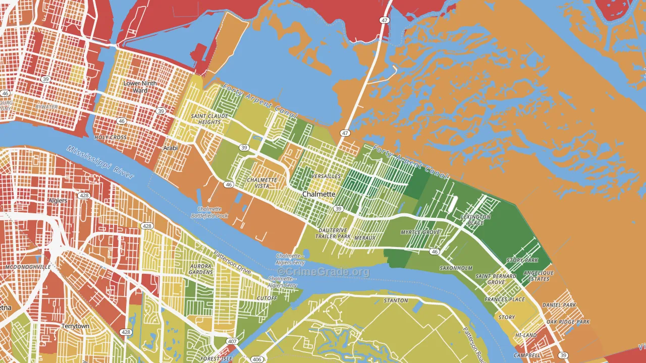 Chalmette, LA Map of Robbery Rates