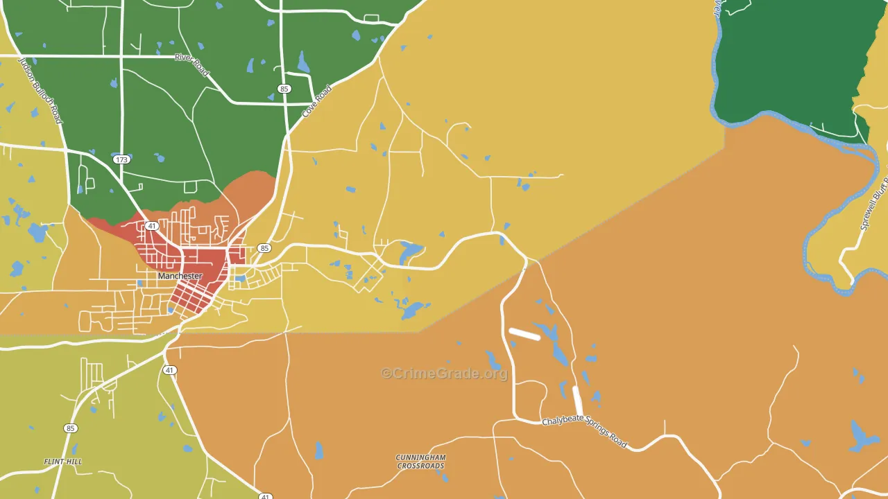 Chalybeate Springs, GA Map of Robbery Rates