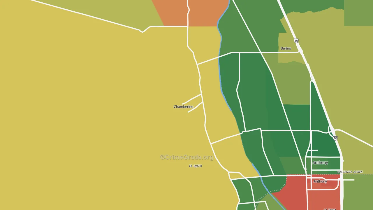 Chamberino, NM Map of Robbery Rates