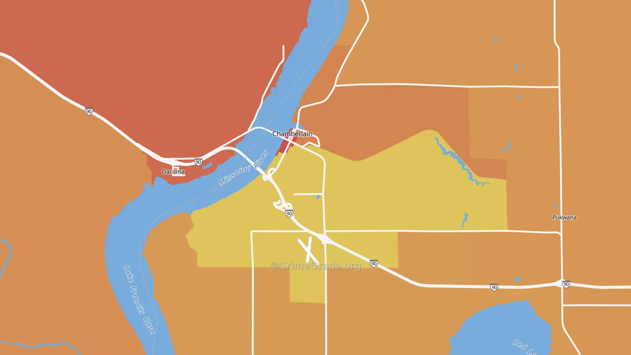 Chamberlain, SD Map of Robbery Rates