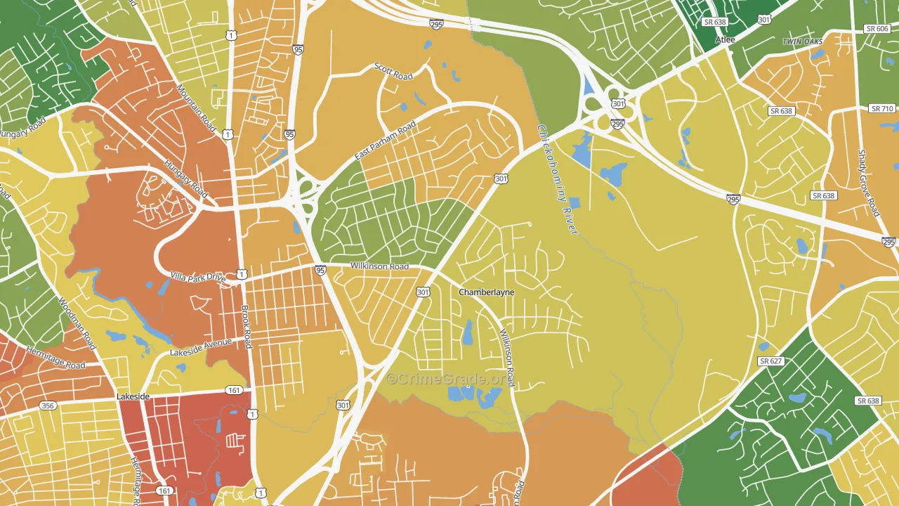 Chamberlayne, VA Map of Robbery Rates