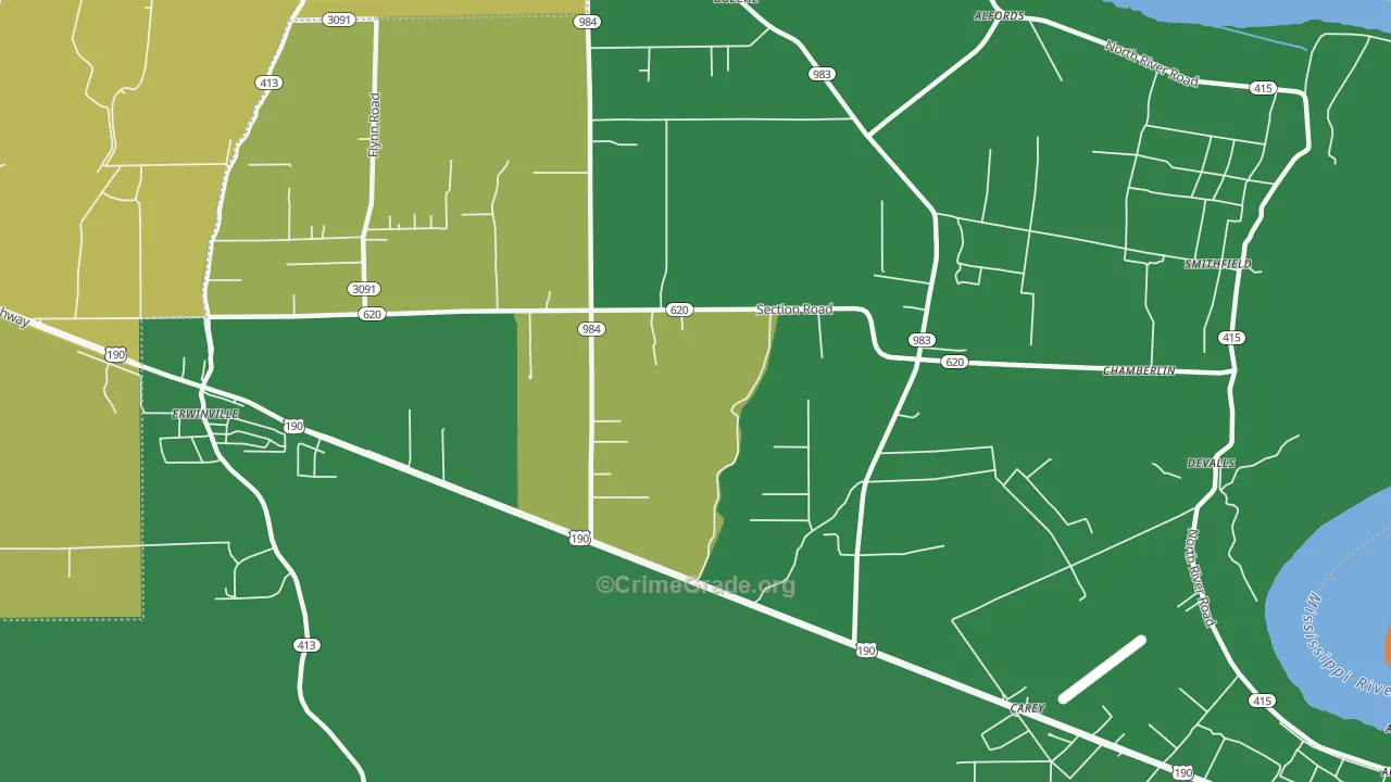 Chamberlin, LA Map of Robbery Rates