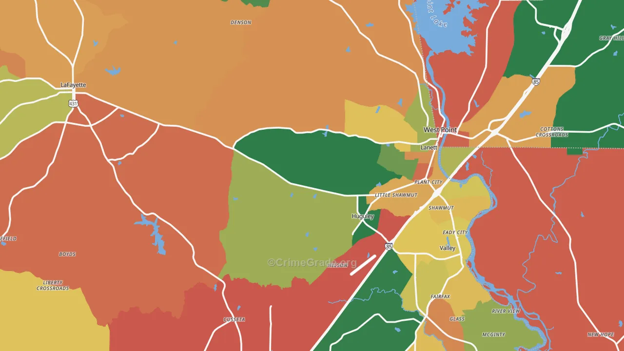 Chambers County, AL Map of Robbery Rates
