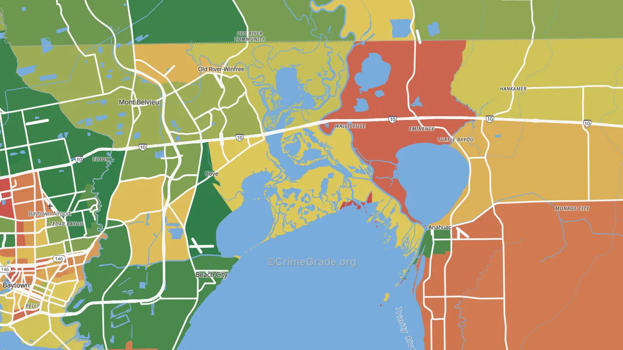 Chambers County, TX Map of Robbery Rates
