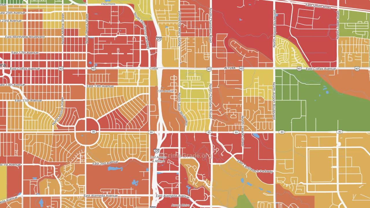 Chambers Heights, Aurora, CO Map of Robbery Rates