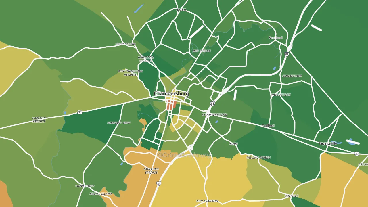 Chambersburg, PA Map of Robbery Rates