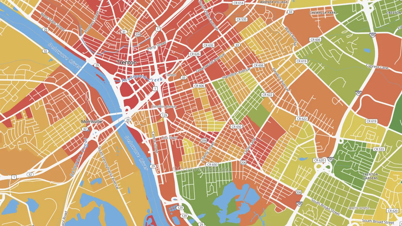 Chambersburg, Trenton, NJ Map of Robbery Rates