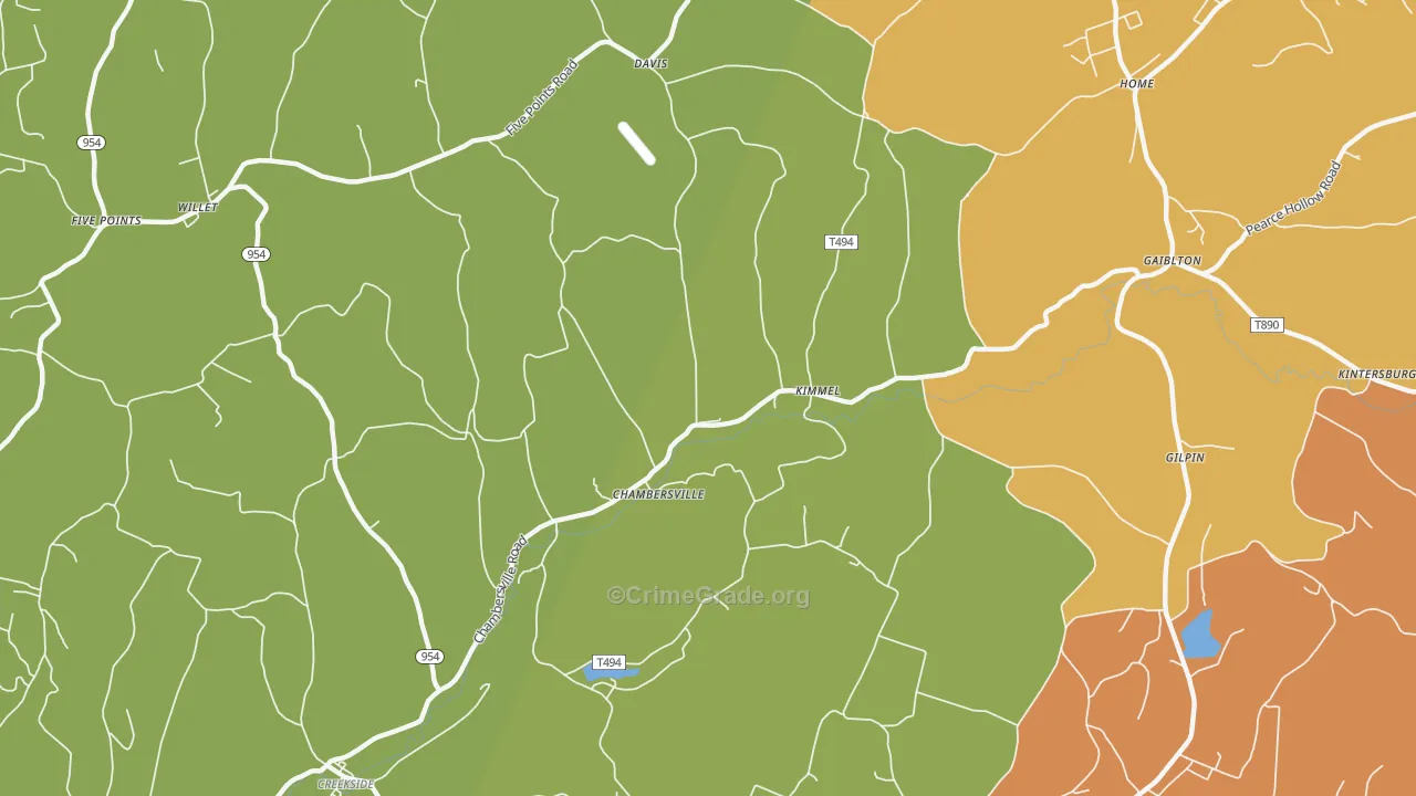 Chambersville, PA Map of Robbery Rates