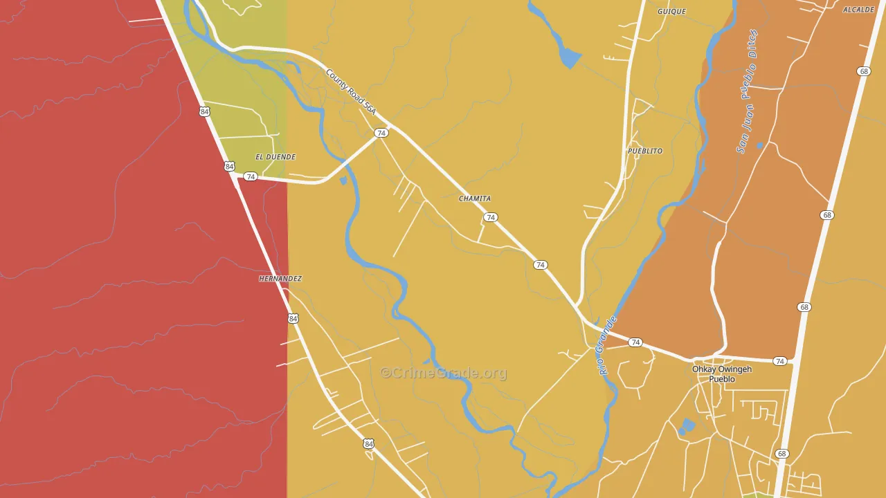Chamita, NM Map of Robbery Rates