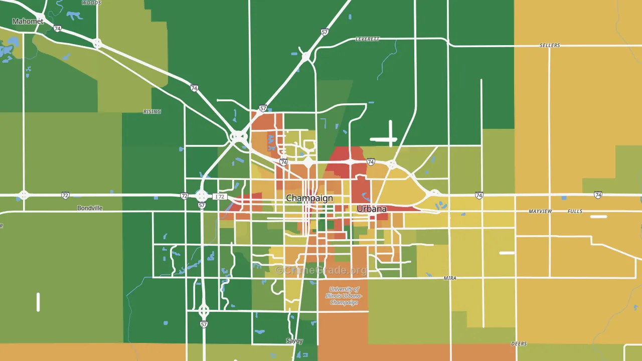 Champaign County, IL Map of Robbery Rates