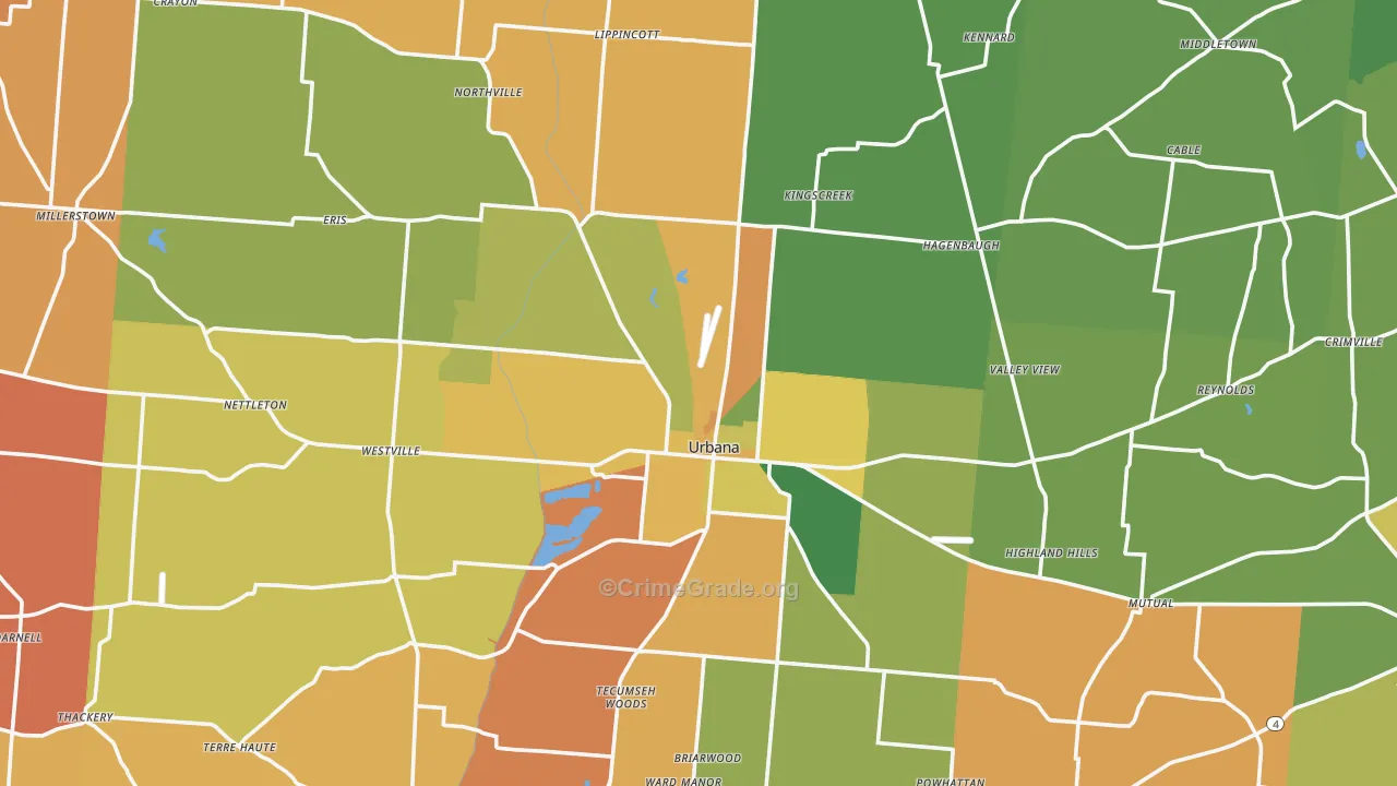 Champaign County, OH Map of Robbery Rates