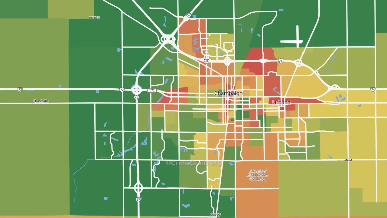 Champaign, IL Map of Robbery Rates
