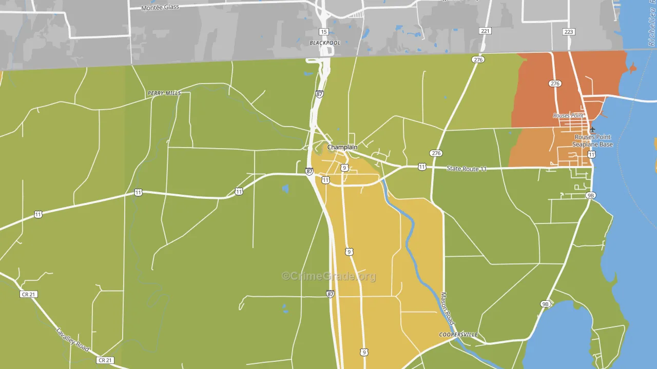 Champlain, NY Map of Robbery Rates