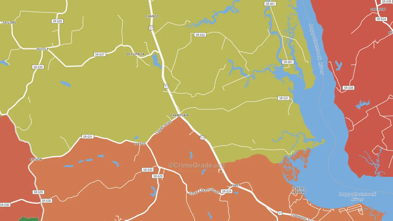 Champlain, VA Map of Robbery Rates
