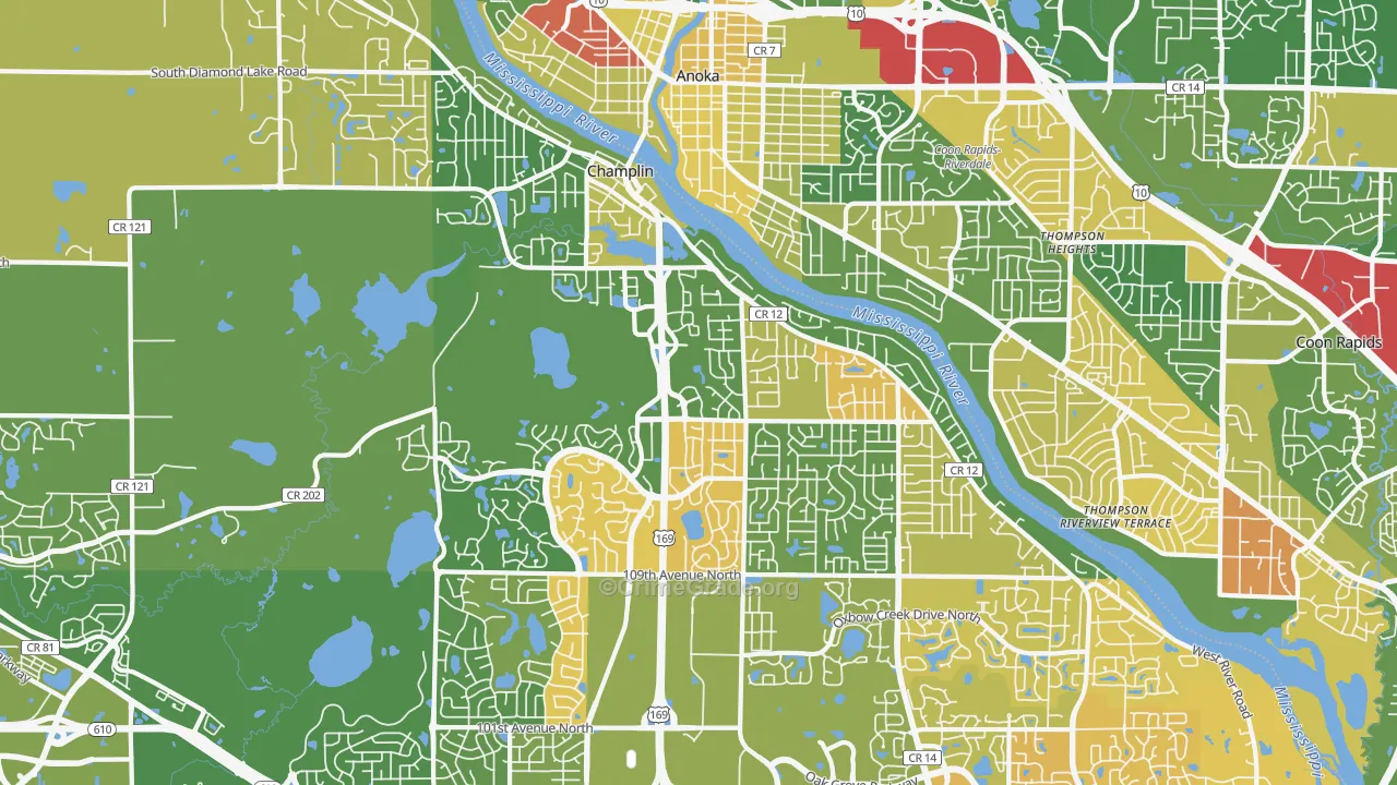 Champlin, MN Map of Robbery Rates