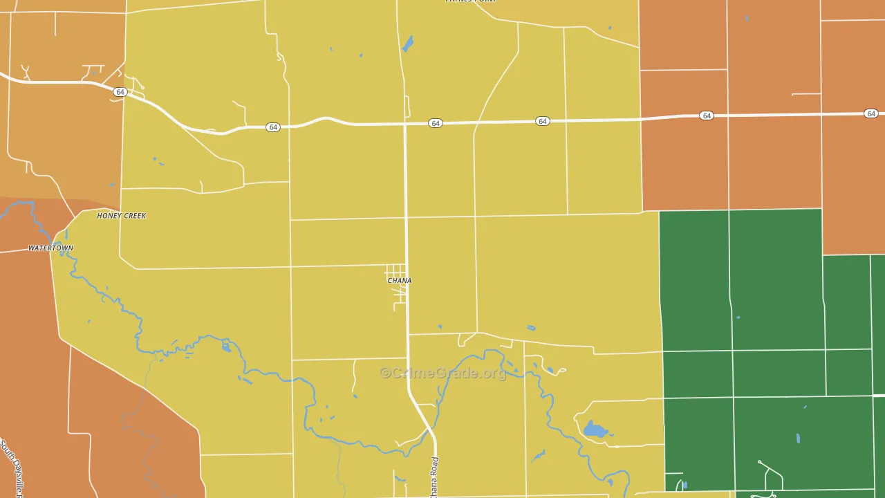 Chana, IL Map of Robbery Rates