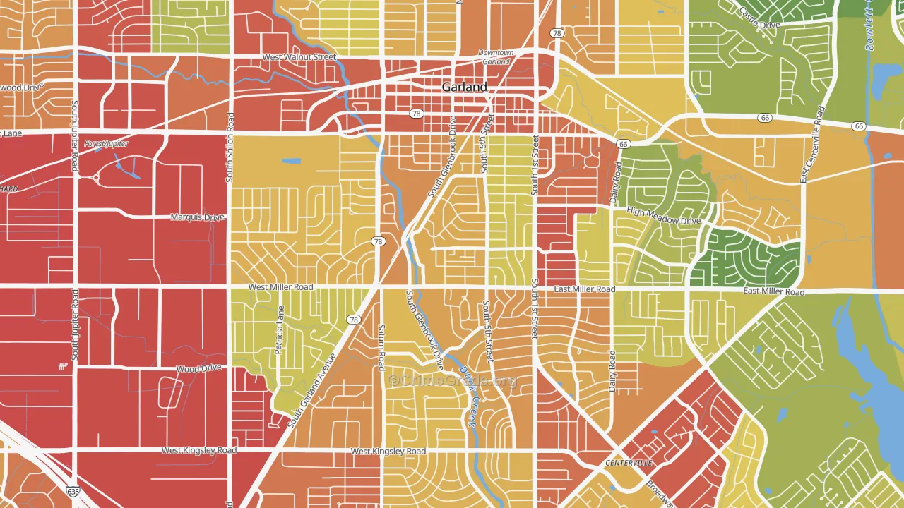 Chandler Heights, Garland, TX Map of Robbery Rates