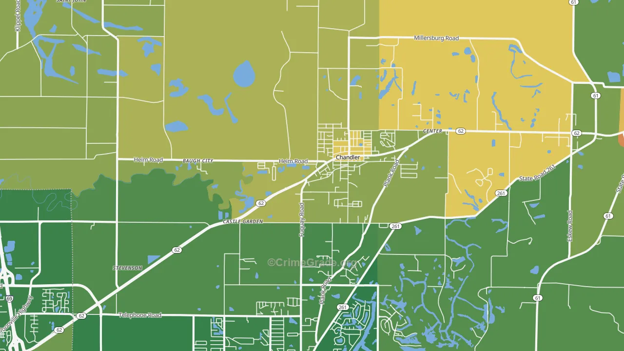 Chandler, IN Map of Robbery Rates