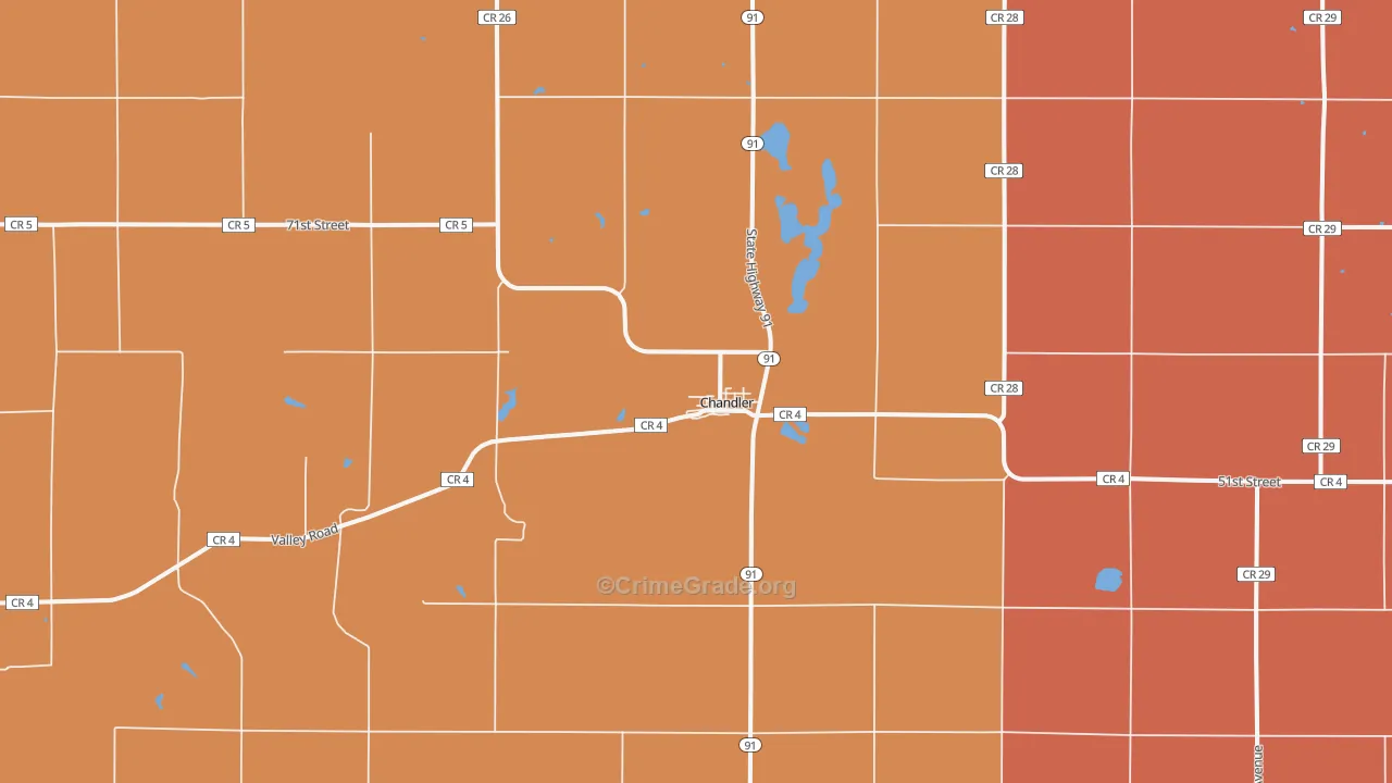 Chandler, MN Map of Robbery Rates