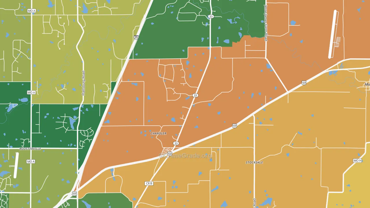 Chandler, MO Map of Robbery Rates
