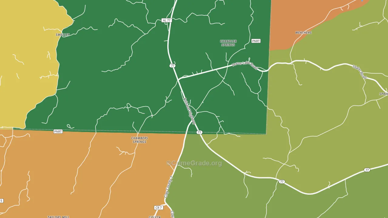 Chandler Springs, AL Map of Robbery Rates