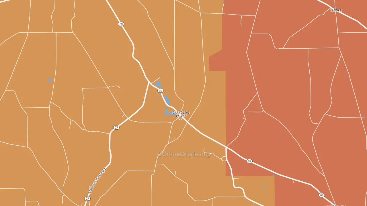 Chandlers Valley, PA Map of Robbery Rates